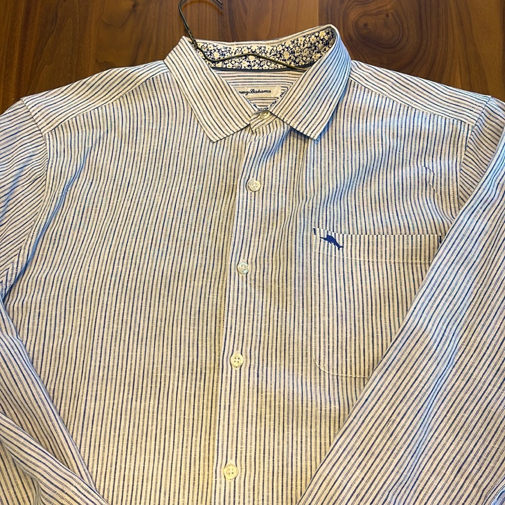 Tommy Bahama Mens long sleeve island zone shirt sz xl blue & white stripe